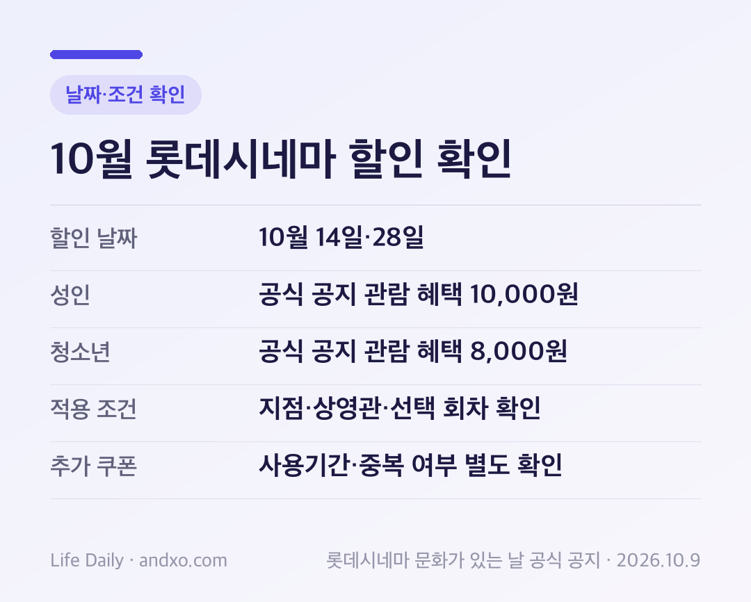 10월 롯데시네마 할인 확인: 날짜와 적용 조건