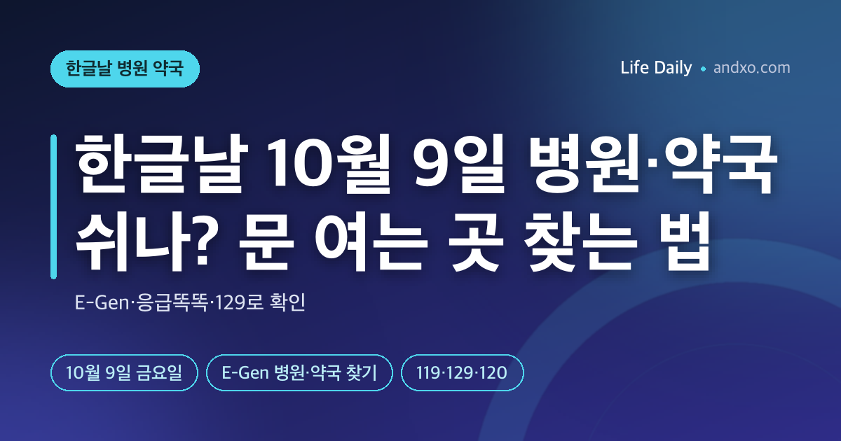 한글날 10월 9일 병원·약국 쉬나? 문 여는 곳 찾는 법과 응급실 이용 전 확인할 점