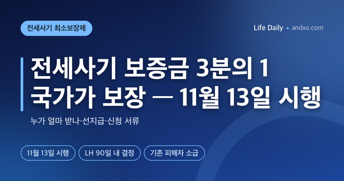 전세사기 보증금 3분의 1, 국가가 채워준다 — 11월 13일 시행, 나는 얼마 받나·선지급 대상·신청 서류