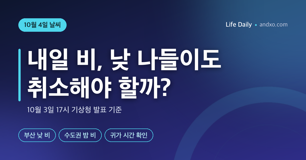 내일 비, 낮 나들이도 취소해야 할까? 10월 4일 날씨·지역별 비 시작 시간