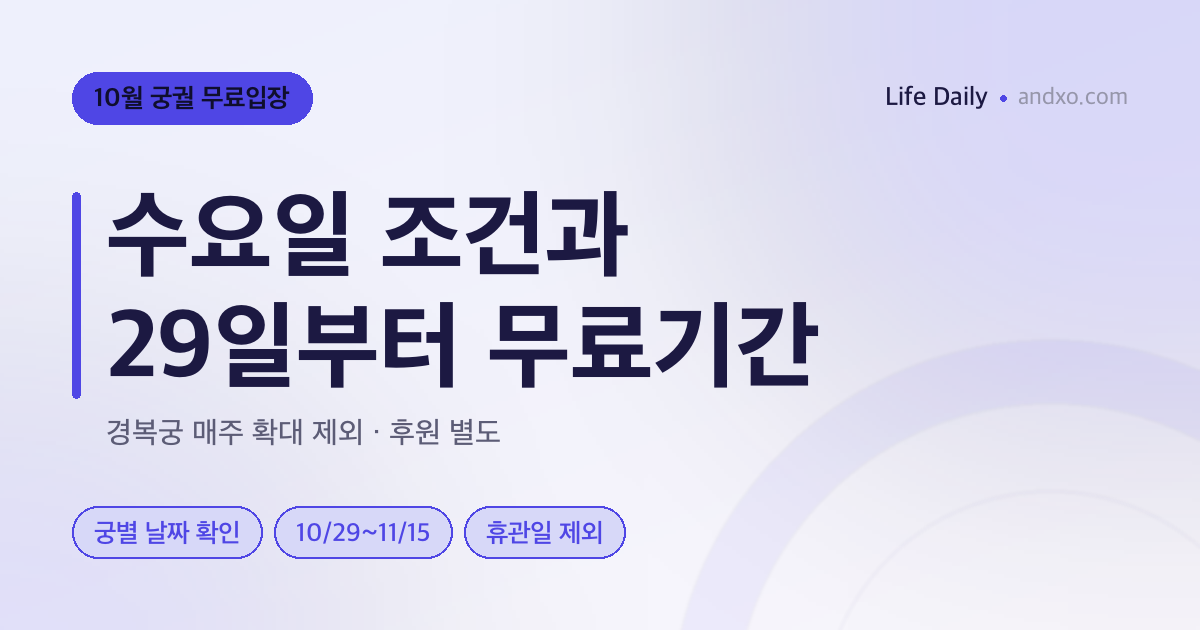10월 궁궐 무료입장 언제? 경복궁 수요일 예외·29일부터 무료개방 (2026)
